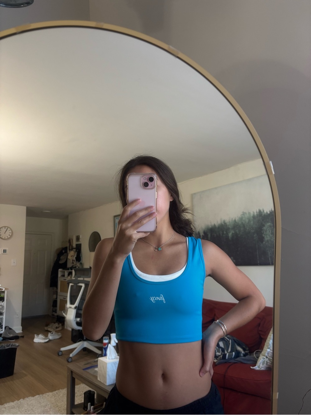 Blue Women's Layered Sports Crop Top